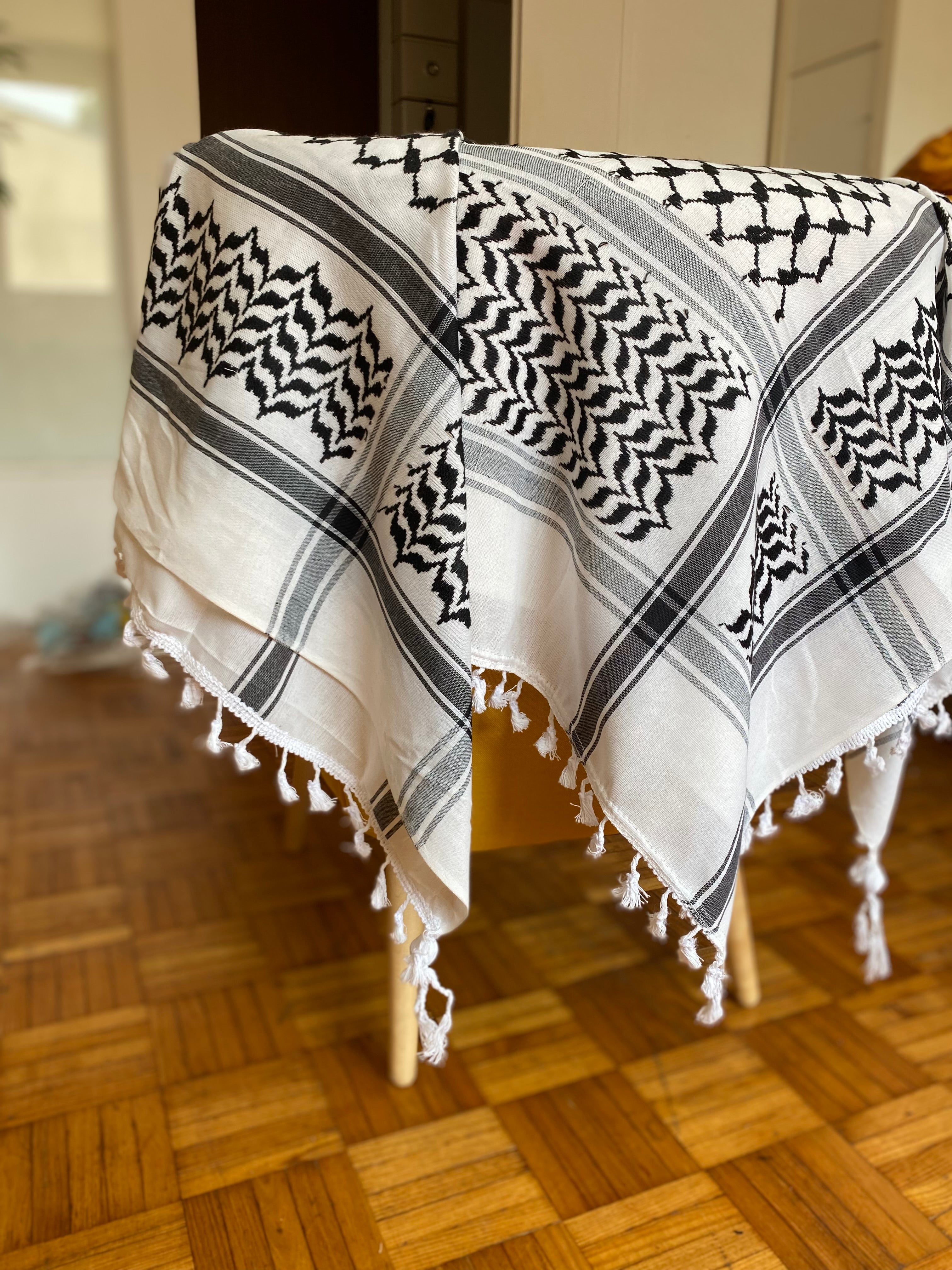 Kiffieh palestinien authentique blanc & noir classique