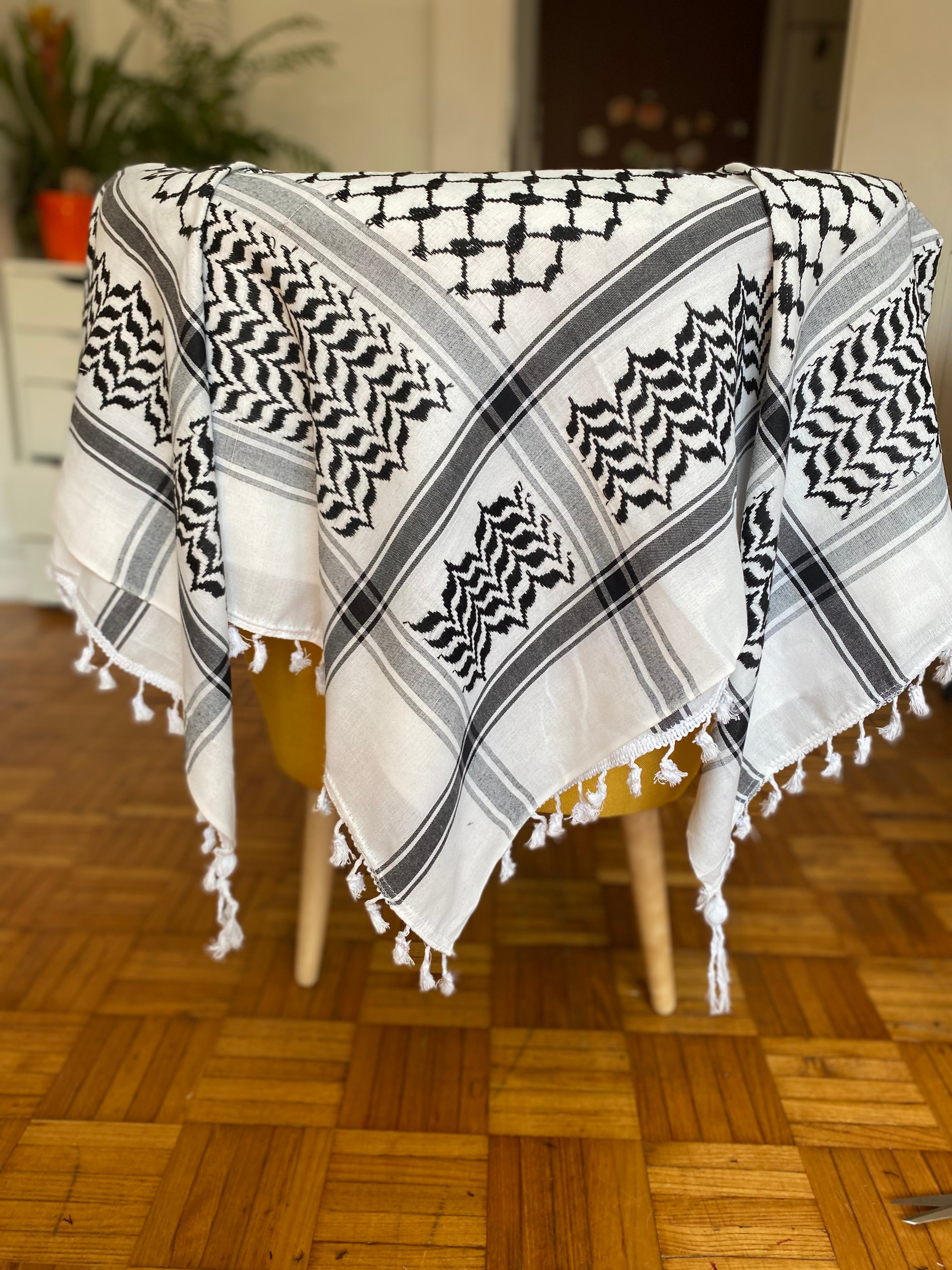 Kiffieh palestinien authentique blanc & noir classique