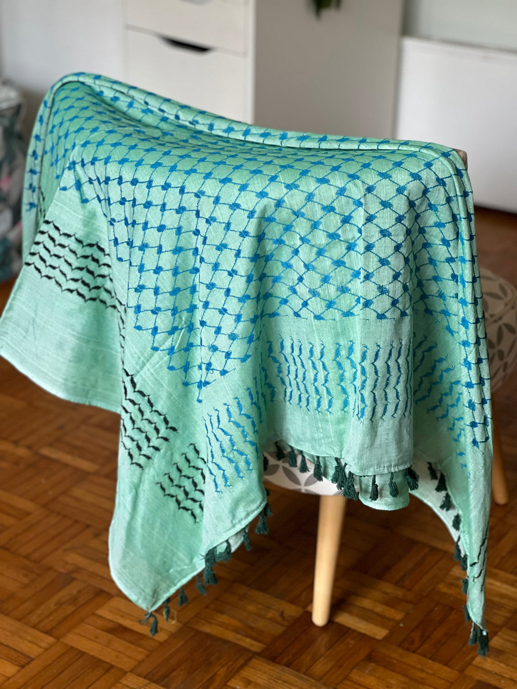 Kiffieh Palestinien authentique verte et bleu