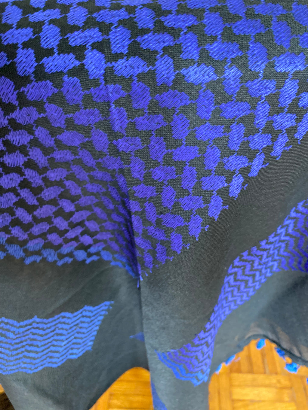 Kiffieh Palestinien authentique noir et bleu royal