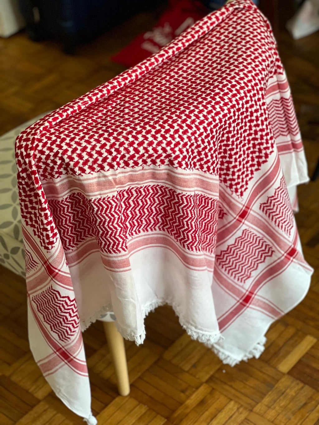 Kiffieh Palestinien authentique blanc & rouge