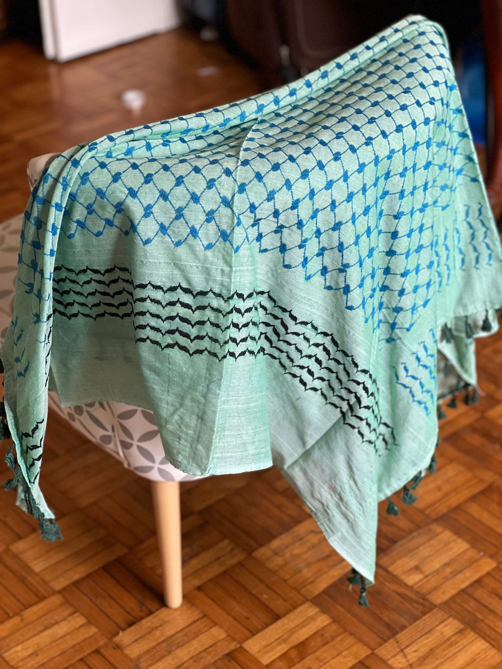 Kiffieh Palestinien authentique verte et bleu