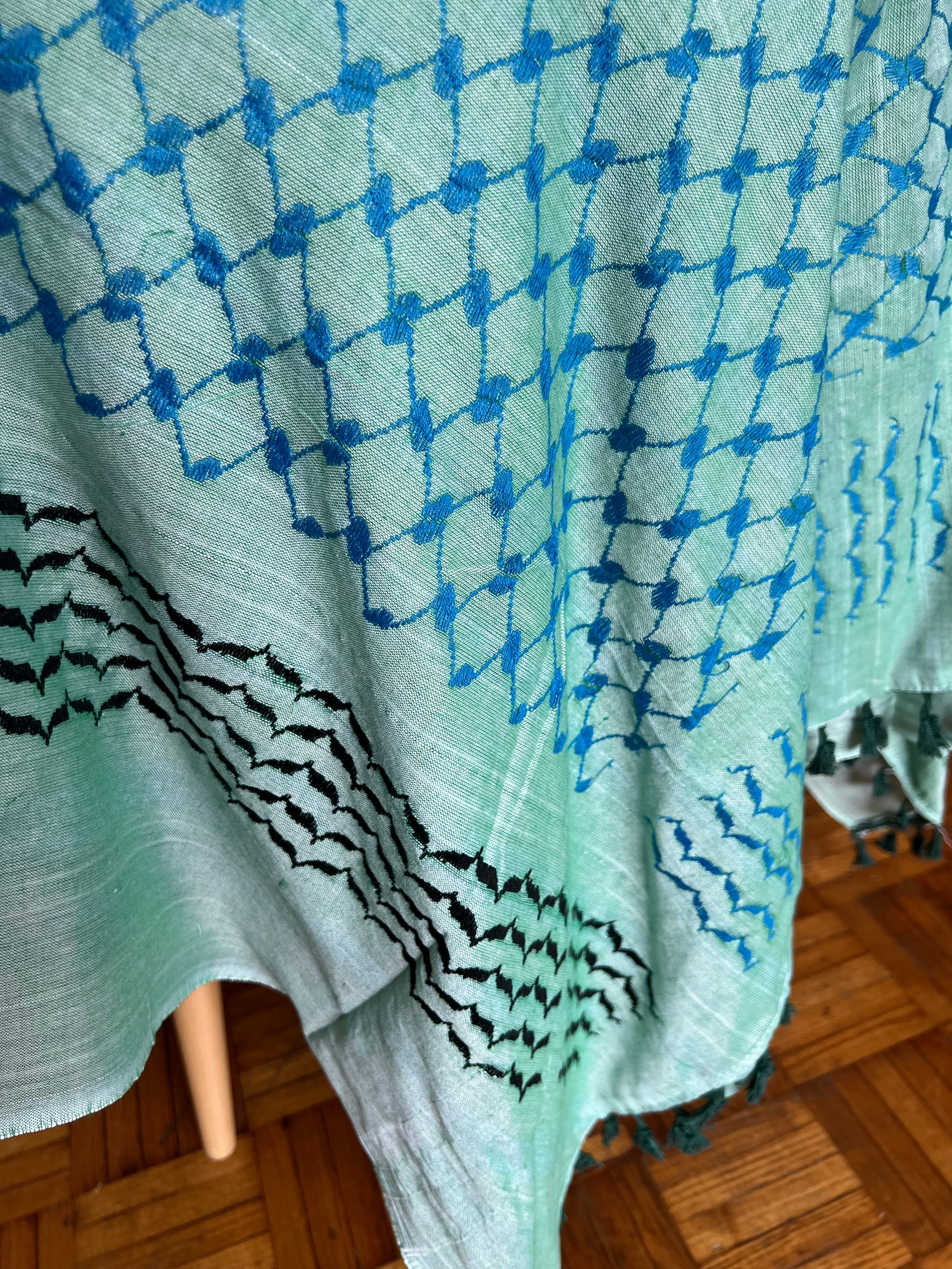 Kiffieh Palestinien authentique verte et bleu
