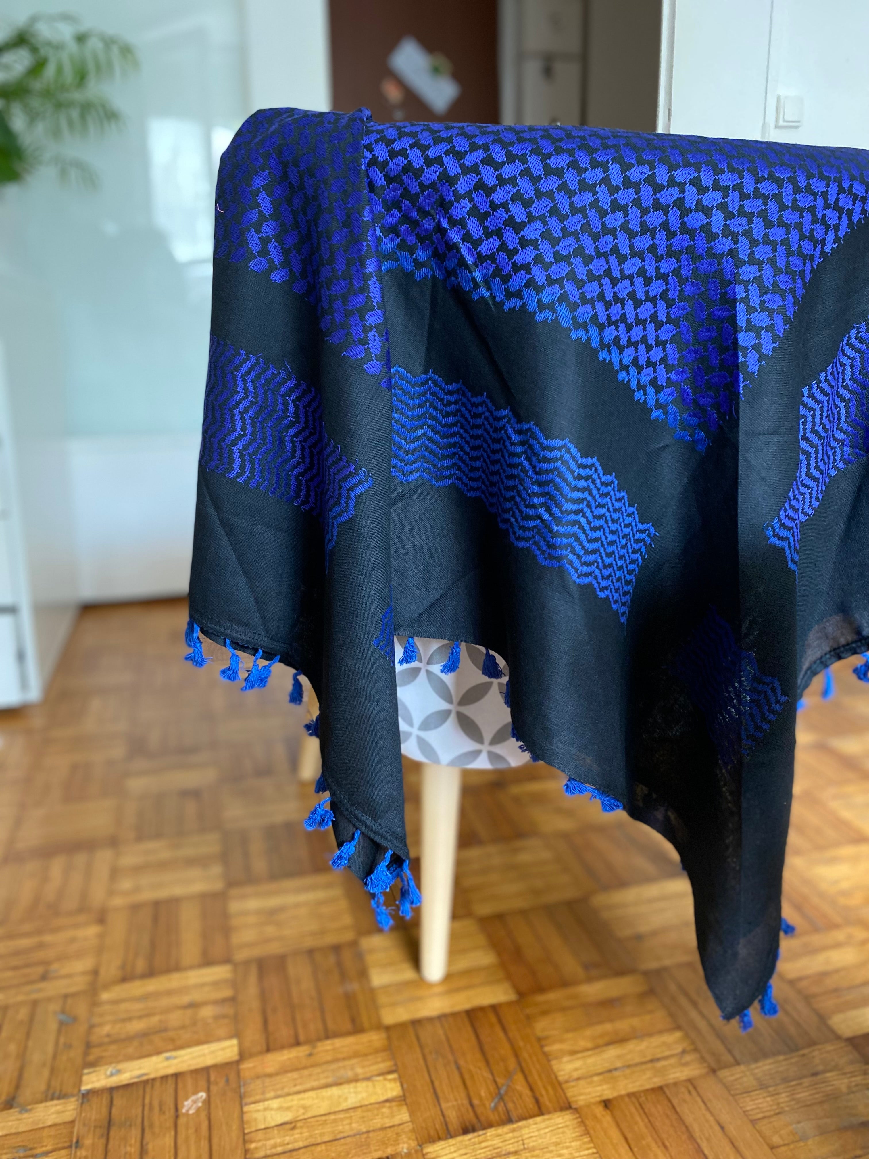 Kiffieh Palestinien authentique noir et bleu royal