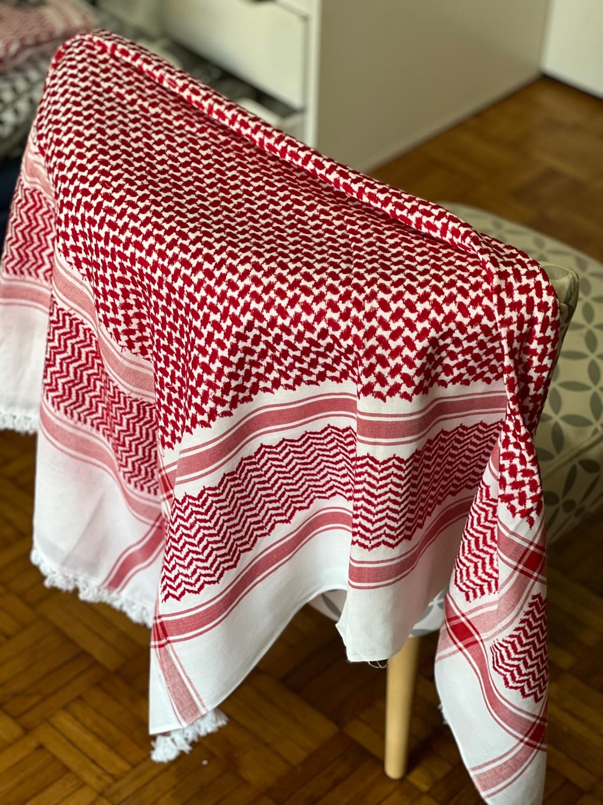 Kiffieh Palestinien authentique blanc & rouge