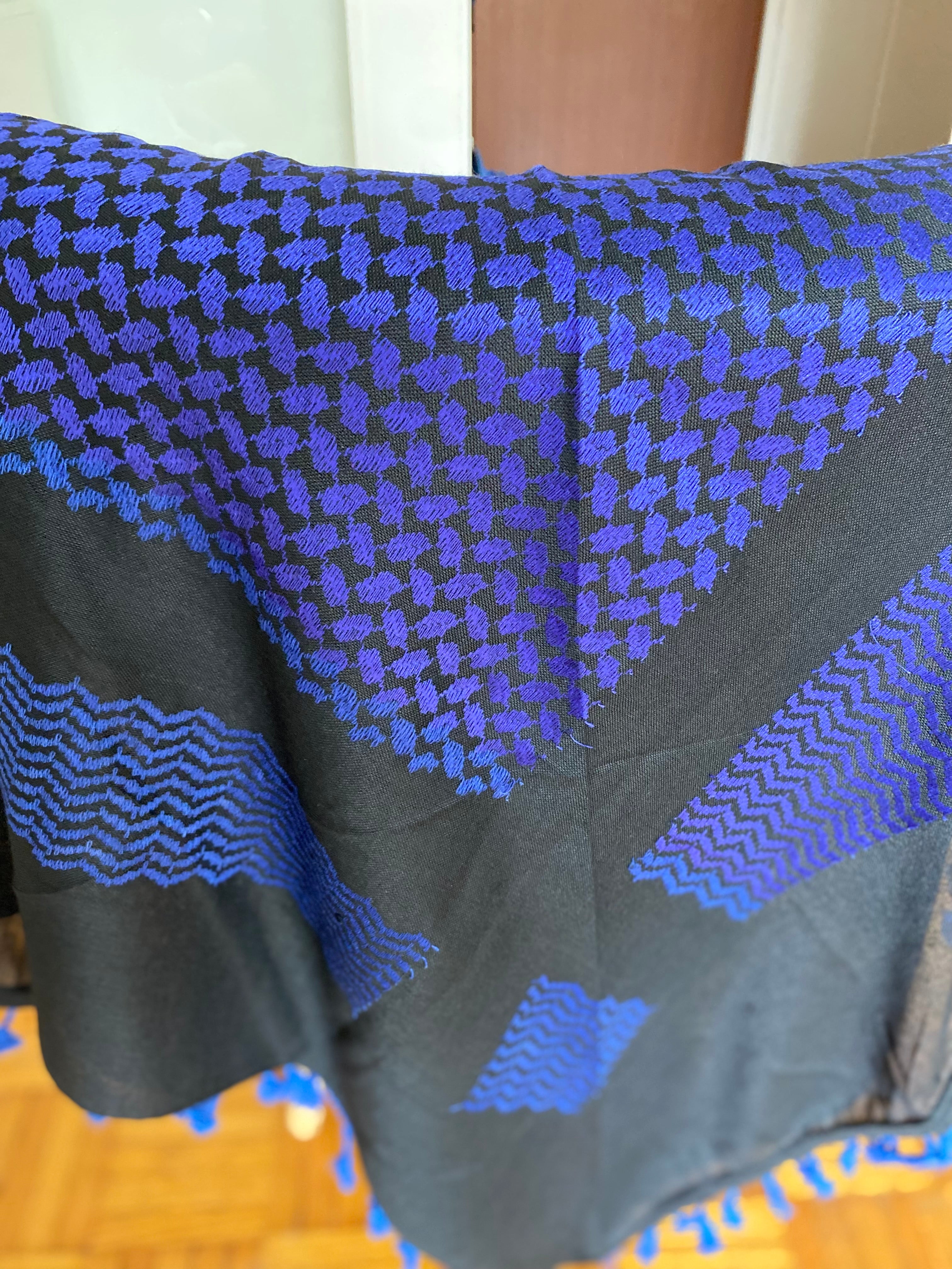 Kiffieh Palestinien authentique noir et bleu royal