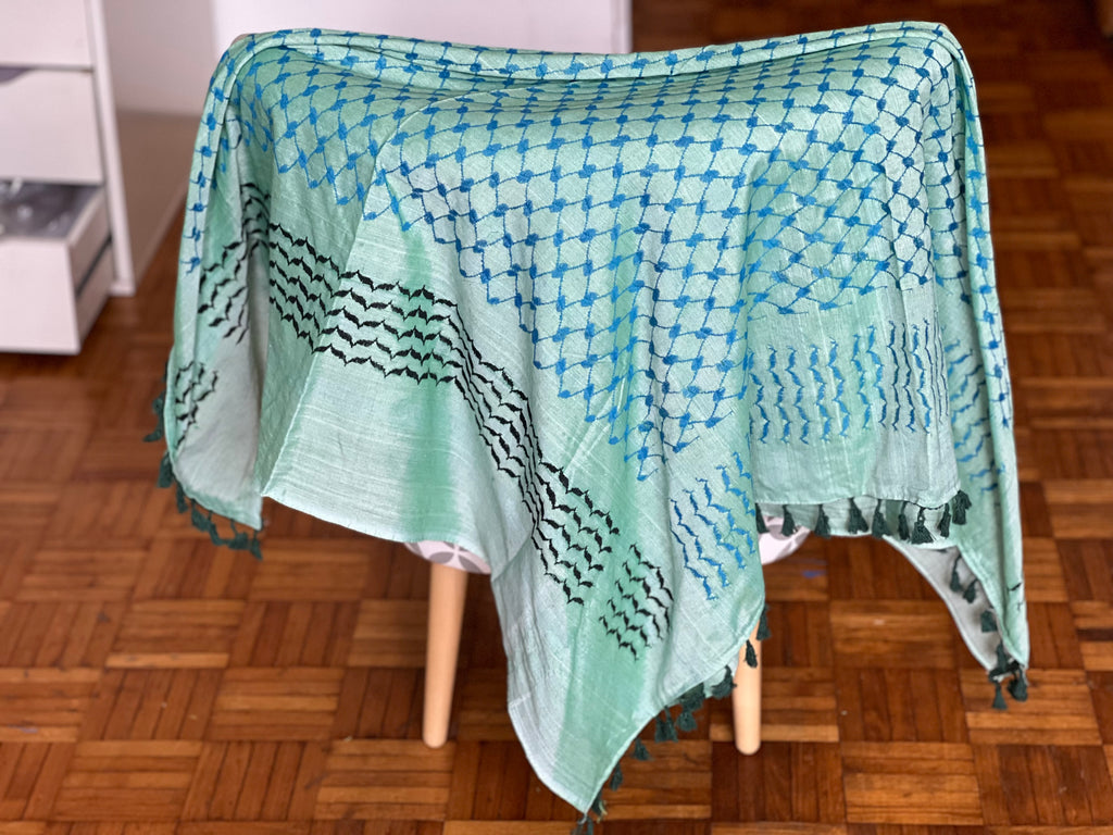 Kiffieh Palestinien authentique verte et bleu