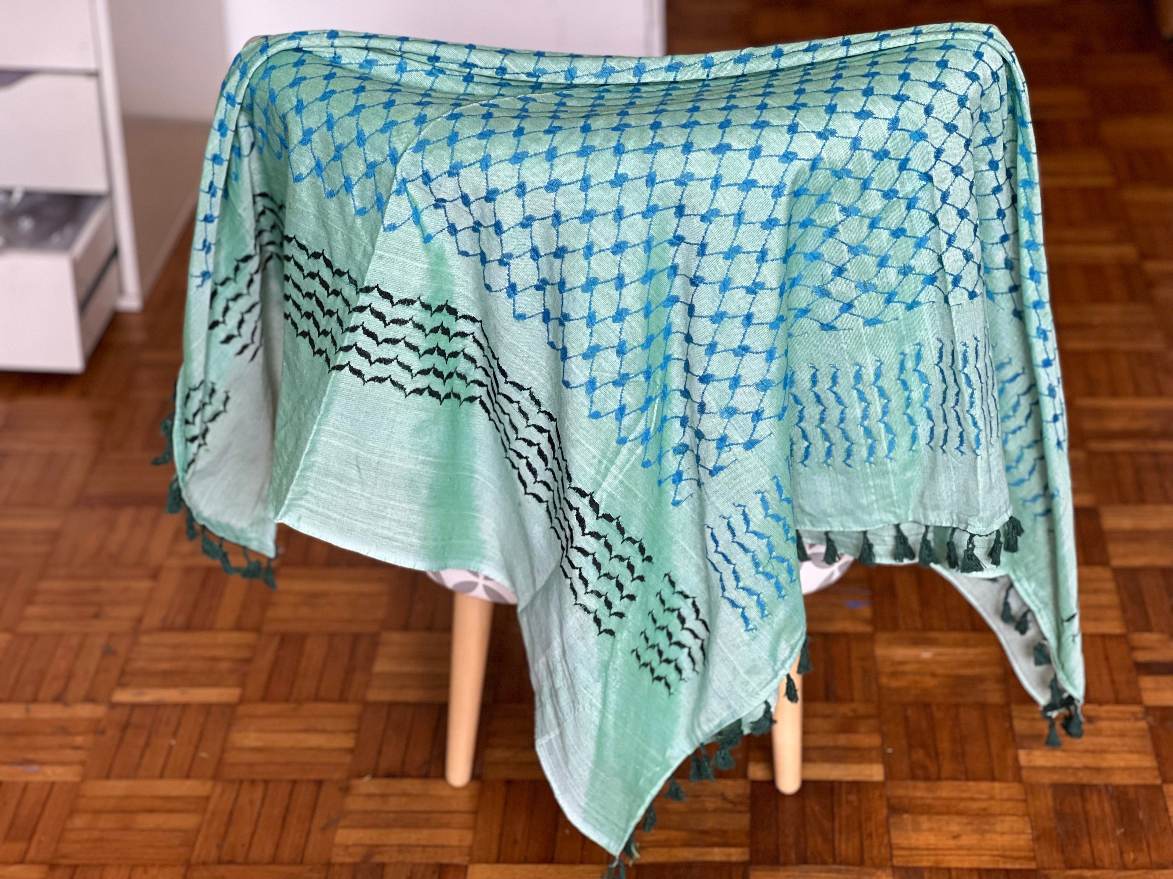Kiffieh Palestinien authentique verte et bleu