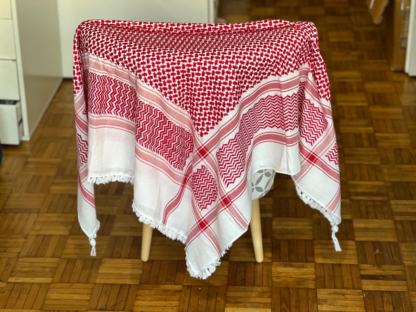 Kiffieh Palestinien authentique blanc & rouge