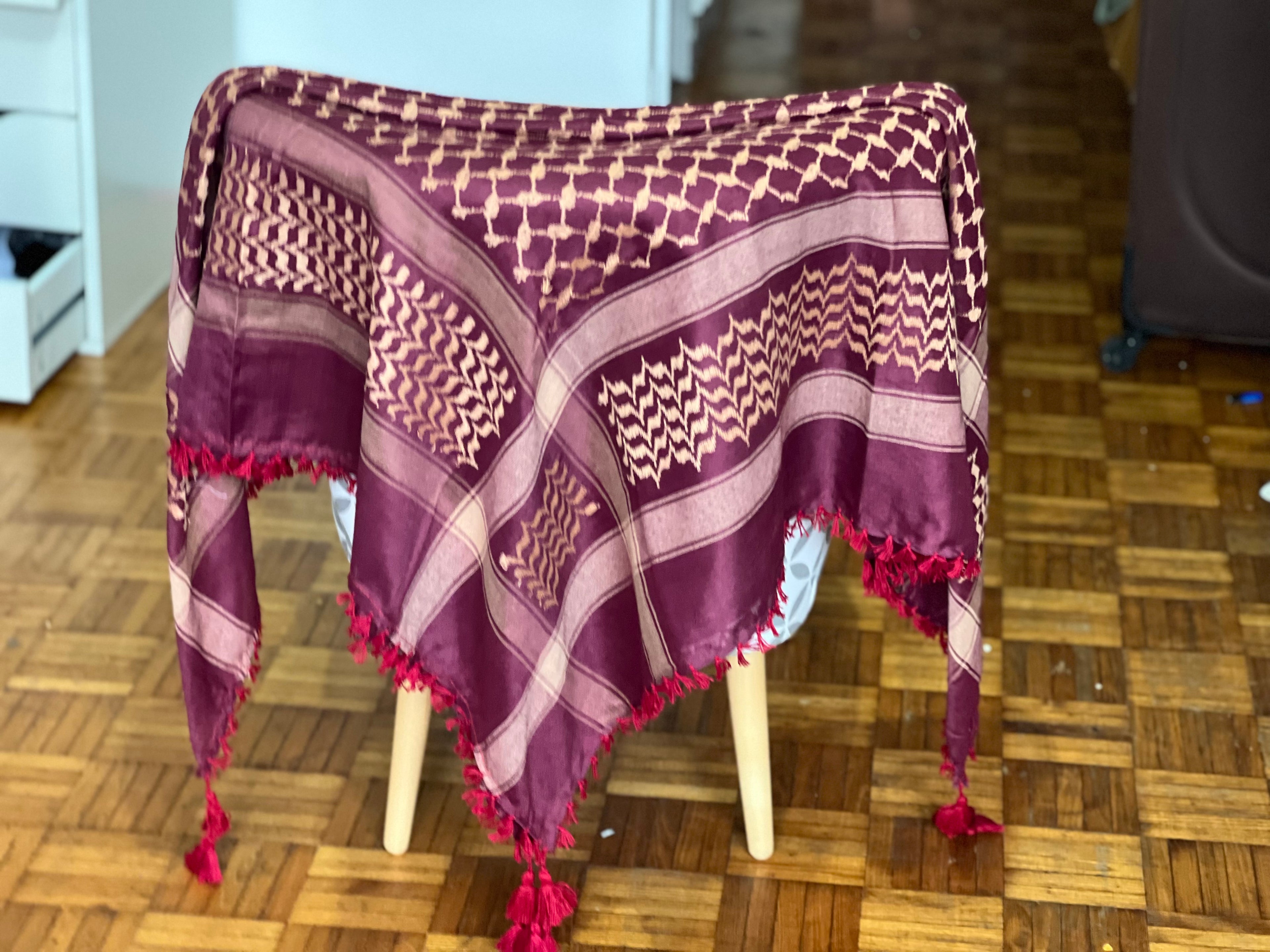 Kiffieh Palestinien bordeaux crème